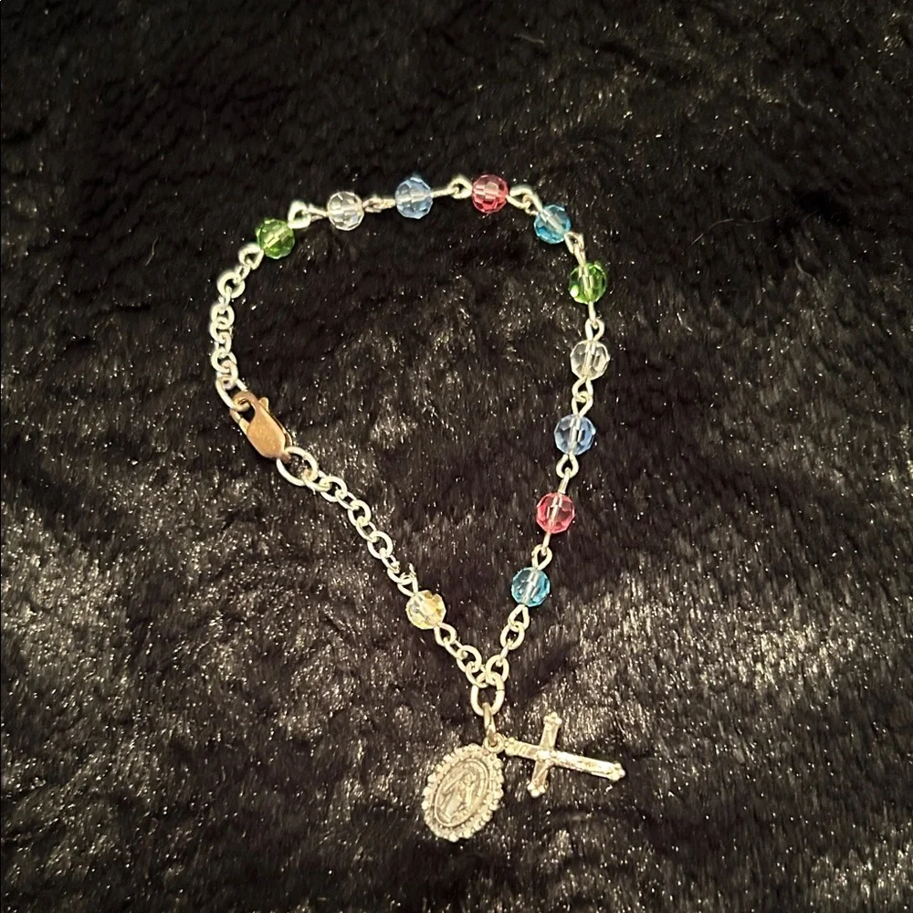 Creed Rosary Co. Multicolor Bead Prayer Bracelet with Cross and Medal for child